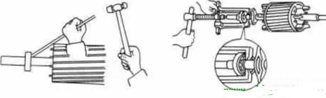 圖1-1-3使用拉拔器拆卸軸承。圖1-1-4取下軸承的絲錐
